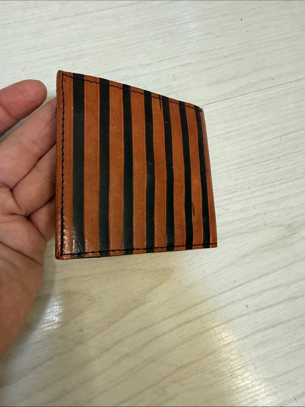 Brown & Black Striped Leather Bi-Fold Wallet